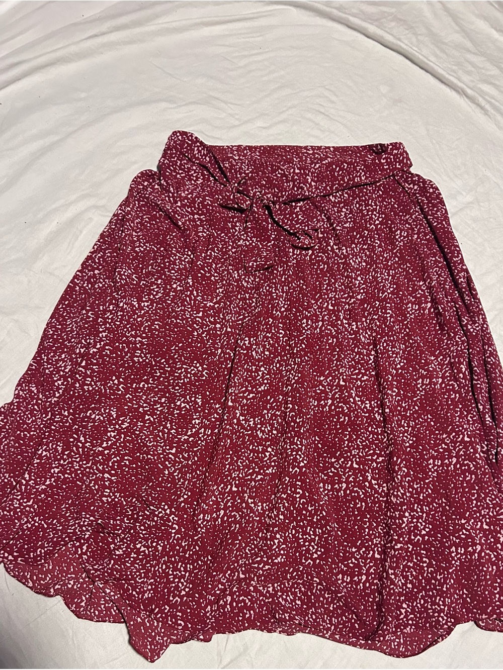 Skies Are Blue Womens Red Speckled A-Line Skirt with Tie Waist